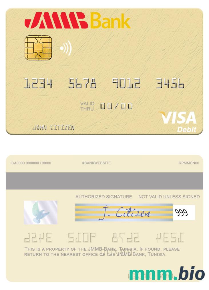 Tunisia JMMB Bank visa debet karta przykład w formacie PSD